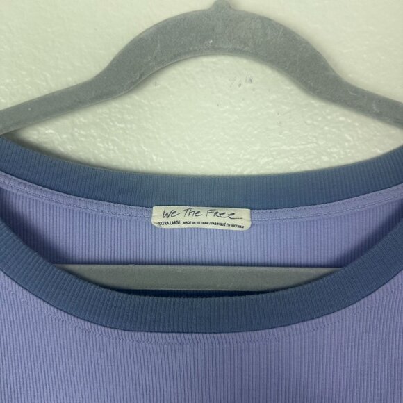 We the Free Feelin' It Lavender Blue Patchwork Blouse XL Mixed Media Boho Boxy O - Picture 6 of 12